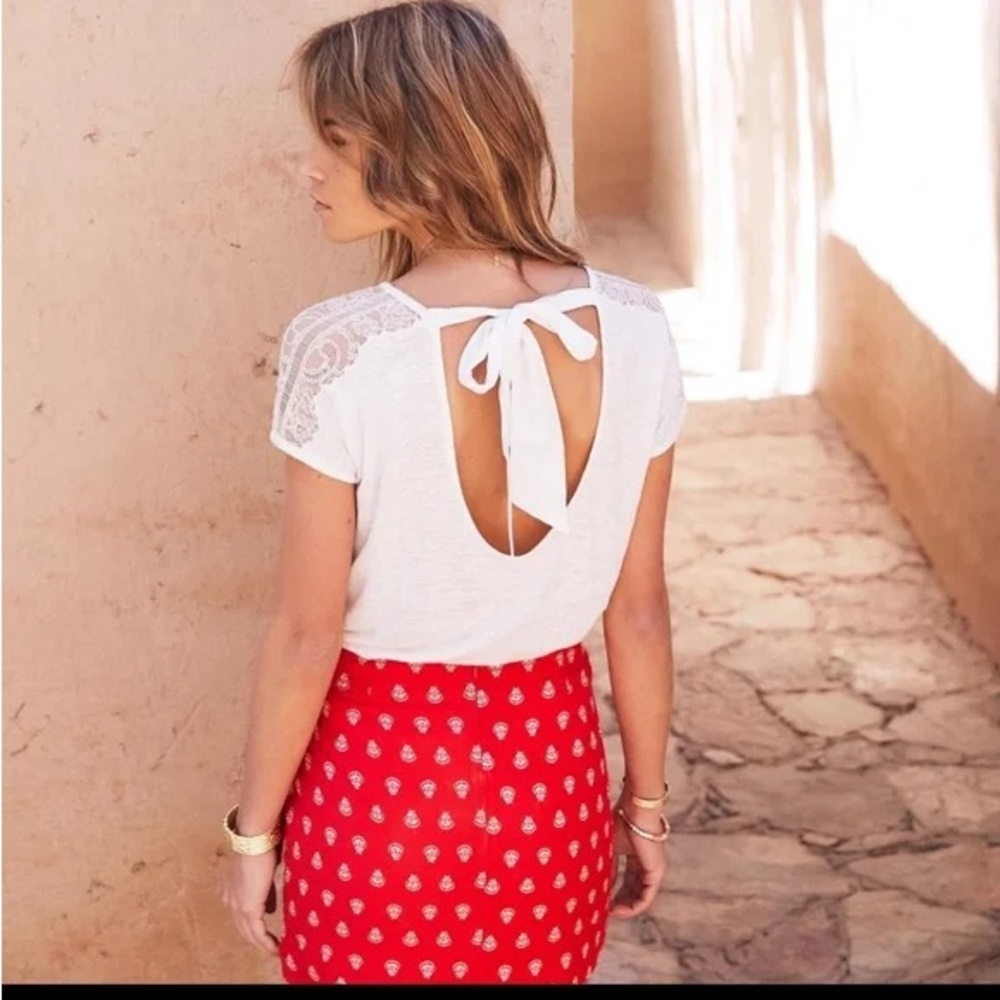 NWT Sezane Ecru Linen and Lace Short Sleeve Top - Picture 4 of 16